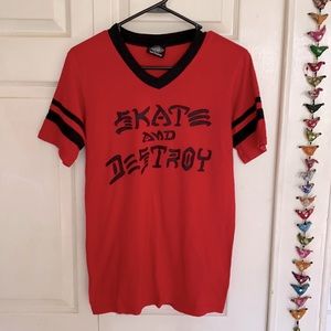 Red and black “Skate and Destroy” size small shirt